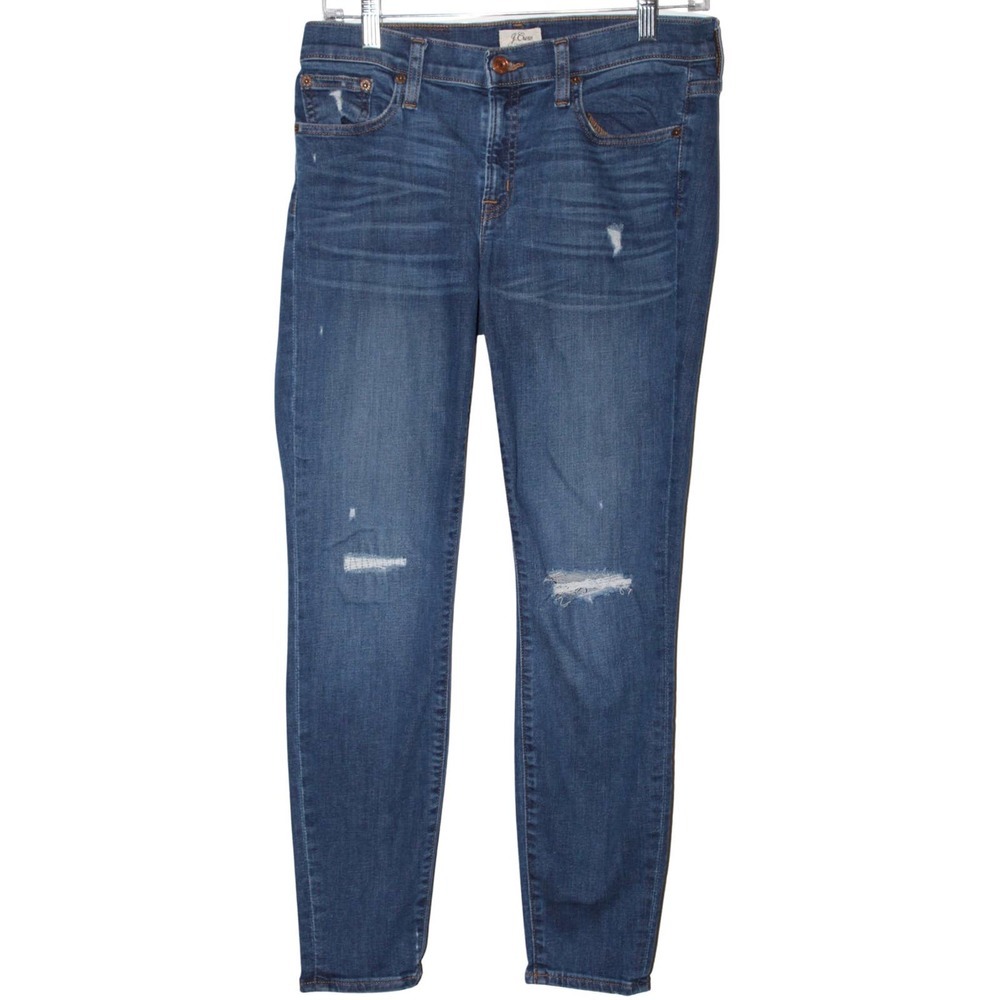 Womens J. Crew Toothpick Blue Denim Distressed Skinny Jeans Size 28 / 8 / Medium